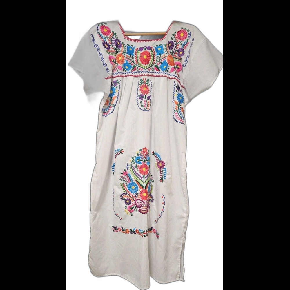 Fiesta Floral Embroidered Shift Dress Beach Vacation Cover Up